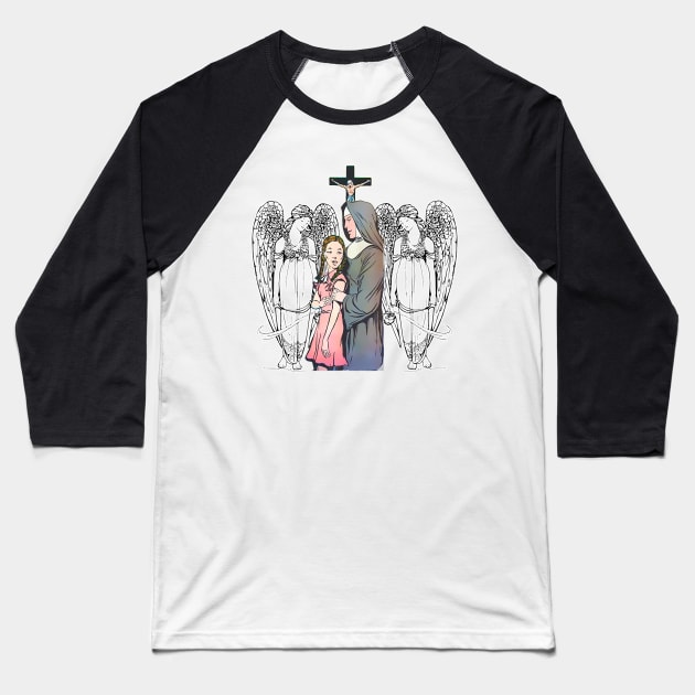 nun with girl, crucifix and angels Baseball T-Shirt by Marccelus